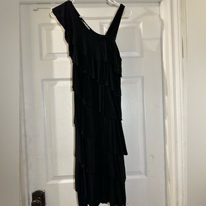 Design History SZ M black tiered cocktail length dress. Soft draping style